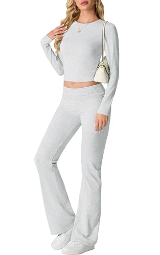 IWOLLENCE Tweedelige outfit voor dames, 2-delige loungesets voor vrouwen, UK Coord Outfit Y2K Gym Set Lounge Wear Trainingspak Volledige Set Coord Outfit Y2K Gym Set Lounge Wear Trainingspak Volledige - lichtgrijs / S