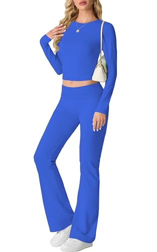 IWOLLENCE Tweedelige outfit voor dames, 2-delige loungesets voor vrouwen, UK Coord Outfit Y2K Gym Set Lounge Wear Trainingspak Volledige Set Coord Outfit Y2K Gym Set Lounge Wear Trainingspak Volledige - Klein Blauw / S