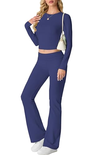IWOLLENCE Tweedelige outfit voor dames, 2-delige loungesets voor vrouwen, UK Coord Outfit Y2K Gym Set Lounge Wear Trainingspak Volledige Set Coord Outfit Y2K Gym Set Lounge Wear Trainingspak Volledige - Donkerblauw / S