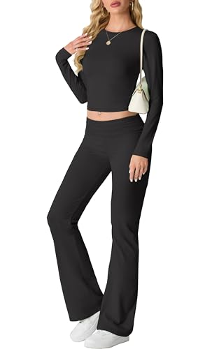 IWOLLENCE Tweedelige outfit voor dames, 2-delige loungesets voor vrouwen, UK Coord Outfit Y2K Gym Set Lounge Wear Trainingspak Volledige Set Coord Outfit Y2K Gym Set Lounge Wear Trainingspak Volledige - Zwart / S
