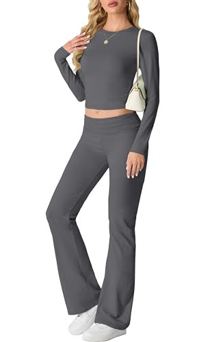 IWOLLENCE Tweedelige outfit voor dames, 2-delige loungesets voor vrouwen, UK Coord Outfit Y2K Gym Set Lounge Wear Trainingspak Volledige Set Coord Outfit Y2K Gym Set Lounge Wear Trainingspak Volledige - Donkergrijs / S