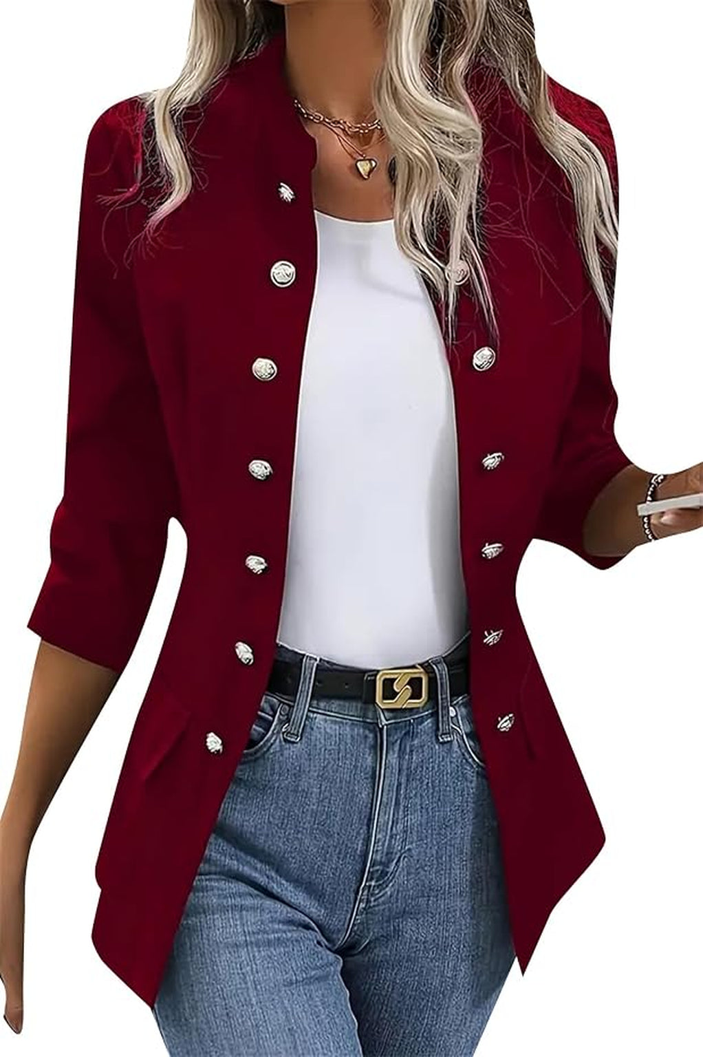 OMZIN Dames Blazerjasje Met Knoopsluiting Kraagloos Front Open Elegant Fitted Fashion Casual Work Coat