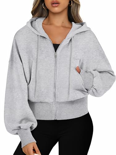 Jhsnjnr Sweatjack voor dames met capuchon, lange mouwen, capuchon, sweatshirt, ritssluiting, sport, korte jas, crop rits, hoodie - S / Grijs