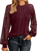 Y2k damesblouse XL wijnrood, lange mouwen, kant, business casual tuniek