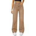 Generisch Baggy jeans voor dames, rechte pijpen, lange wijde pijpen, jeans, hoge taille, jeans, lichte oversized denimbroek met knoopsluiting, zakken, losse warme vrijetijdsbroek voor dames, hoge - #001 Kaki / S