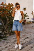 Vrouwen Halter Hals Tops Geplooide