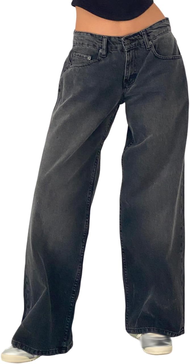 Straight Leg jeans voor dames, lage taille, brede pijpen, baggy jeans, losse boyfriend jeans, Y2K Low Waist Jeans