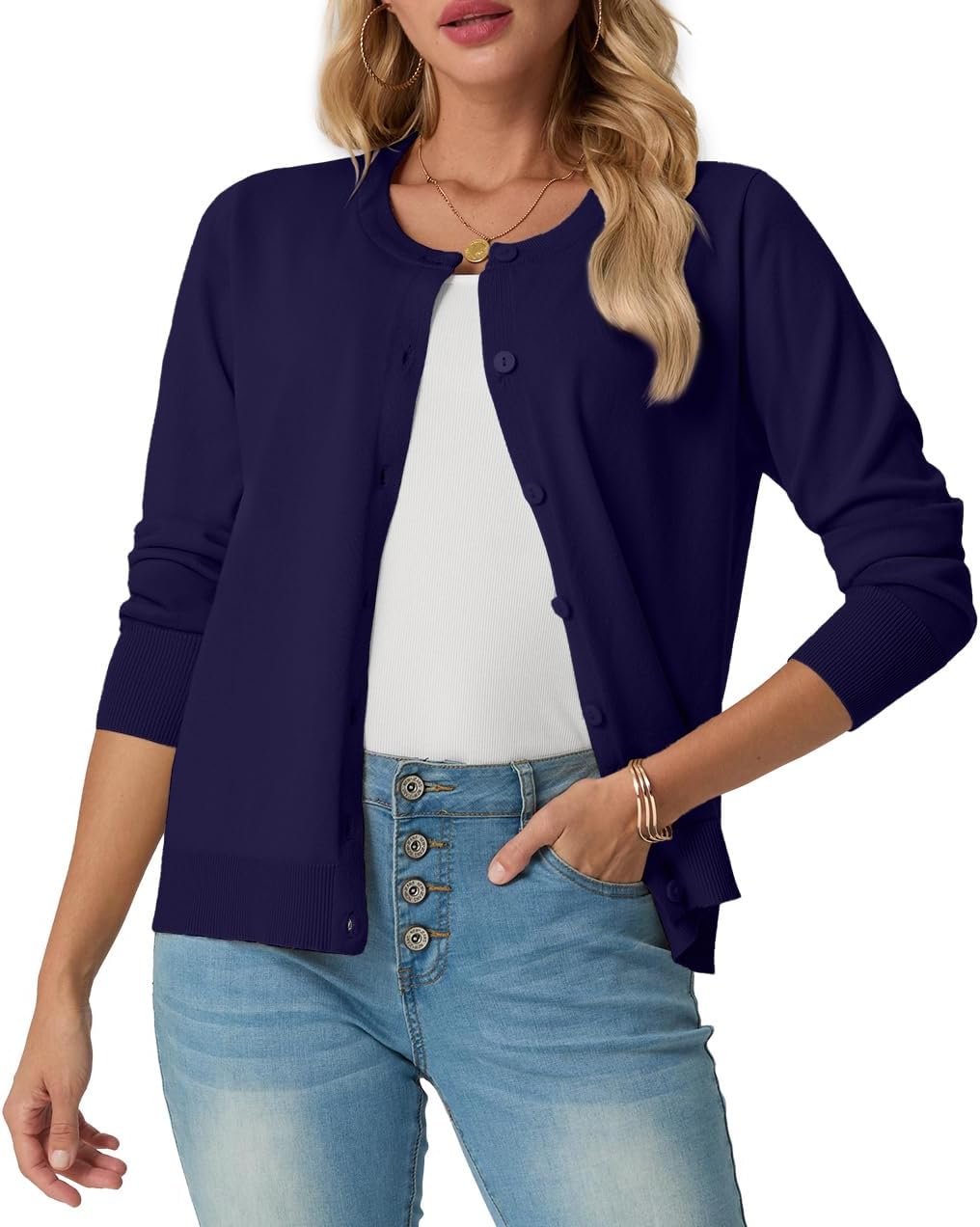 GRECERELLE Dames Zomer Zachte Vesten Mooie Lichtgewicht Ronde Hals Lange Mouw Dames Vest Effen Gebreide Jumper Casual Button Down Truien voor Vrouwen UK, Zomeravonden en Dating