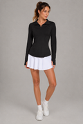 IWOLLENCE Hardloopshirt voor dames, lange mouwen, losse pasvorm, sportjack, functioneel shirt, sportshirt, uv-beschermingsshirt UPF 50+, UV 1/4 ritssluiting met duimgaten en verborgen zak rechts
