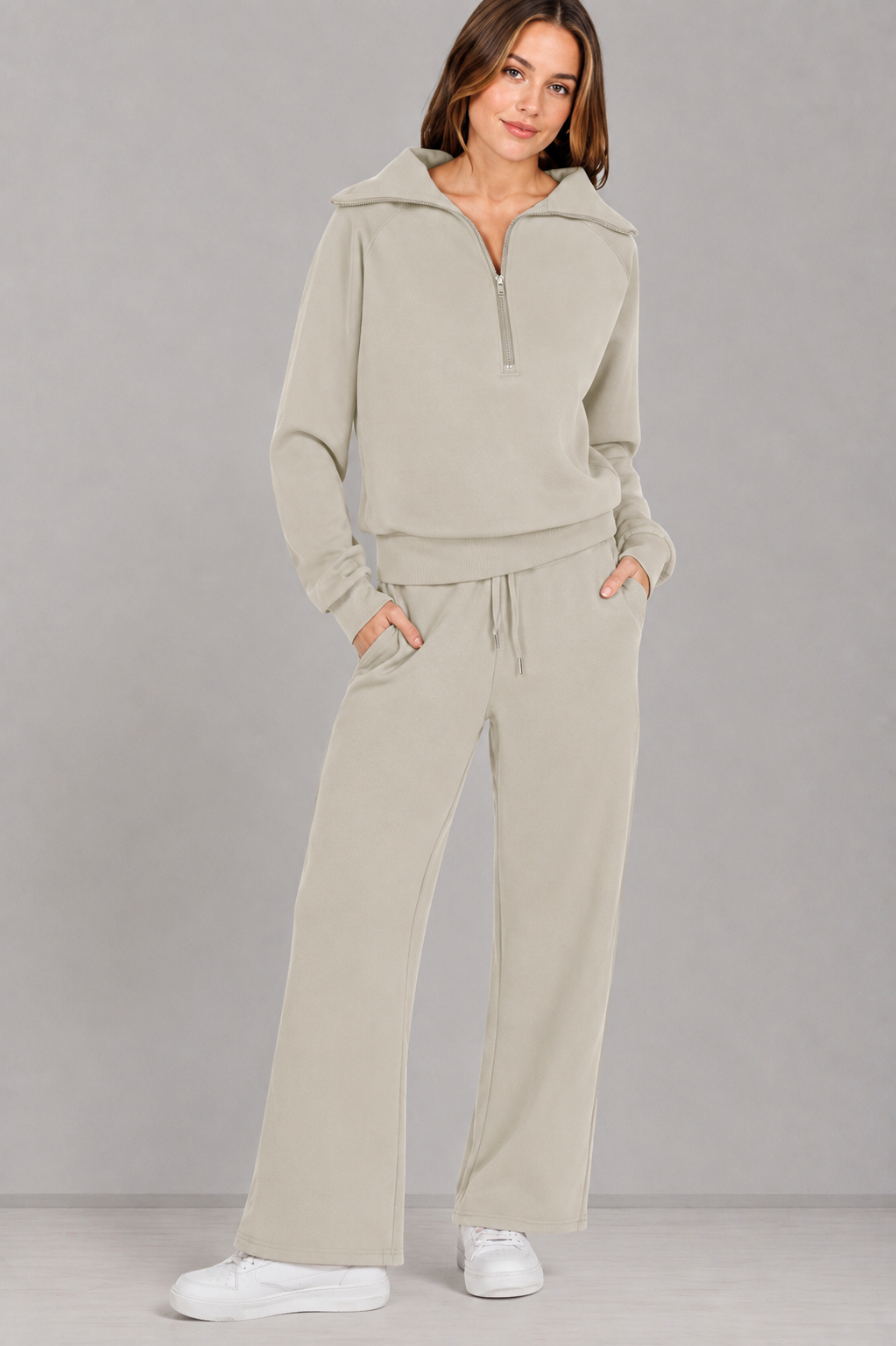 Dames 2-delige herfstlounge set: wijde pijpen broek + lange mouwen top