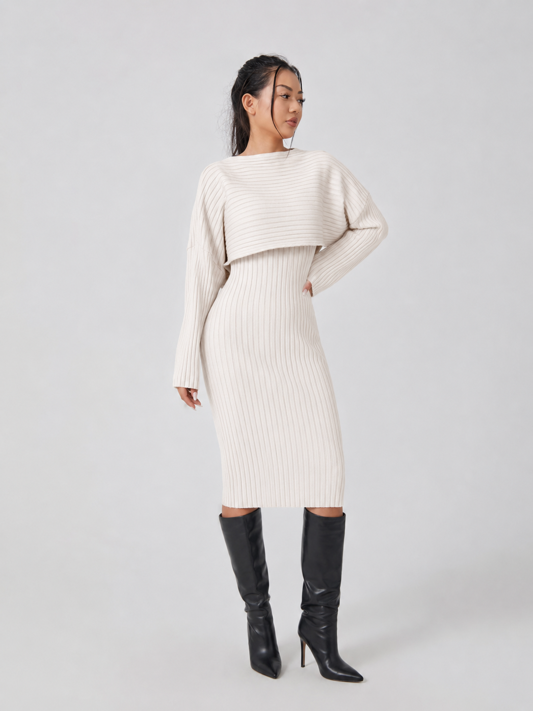 Quintessa - Tweedelige Dames Set Met Rib Top En Midi-rok