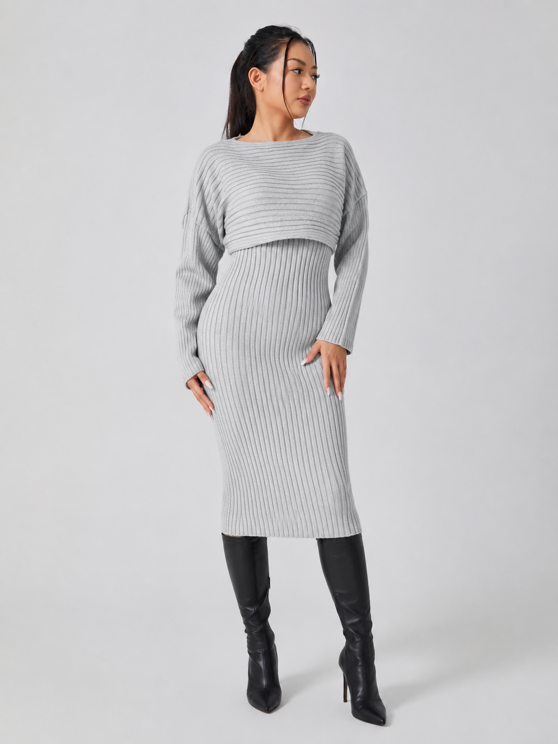 Quintessa - Tweedelige Dames Set Met Rib Top En Midi-rok
