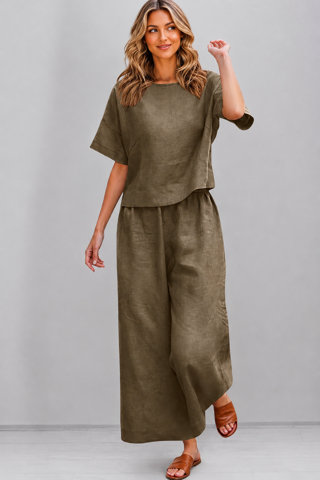 Tweedelige Sets Voor Vrouwen Linnen Co Ord Plus Size Korte Mouw Tops &